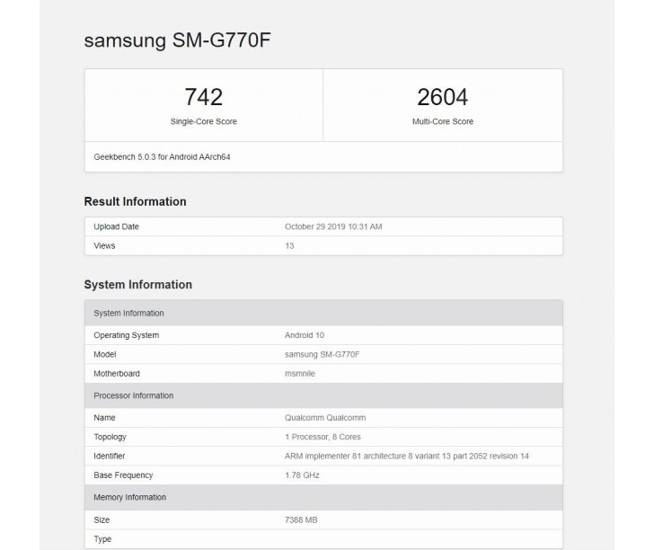 Samsung Galaxy S10 Lite key specs spotted on Geekbench